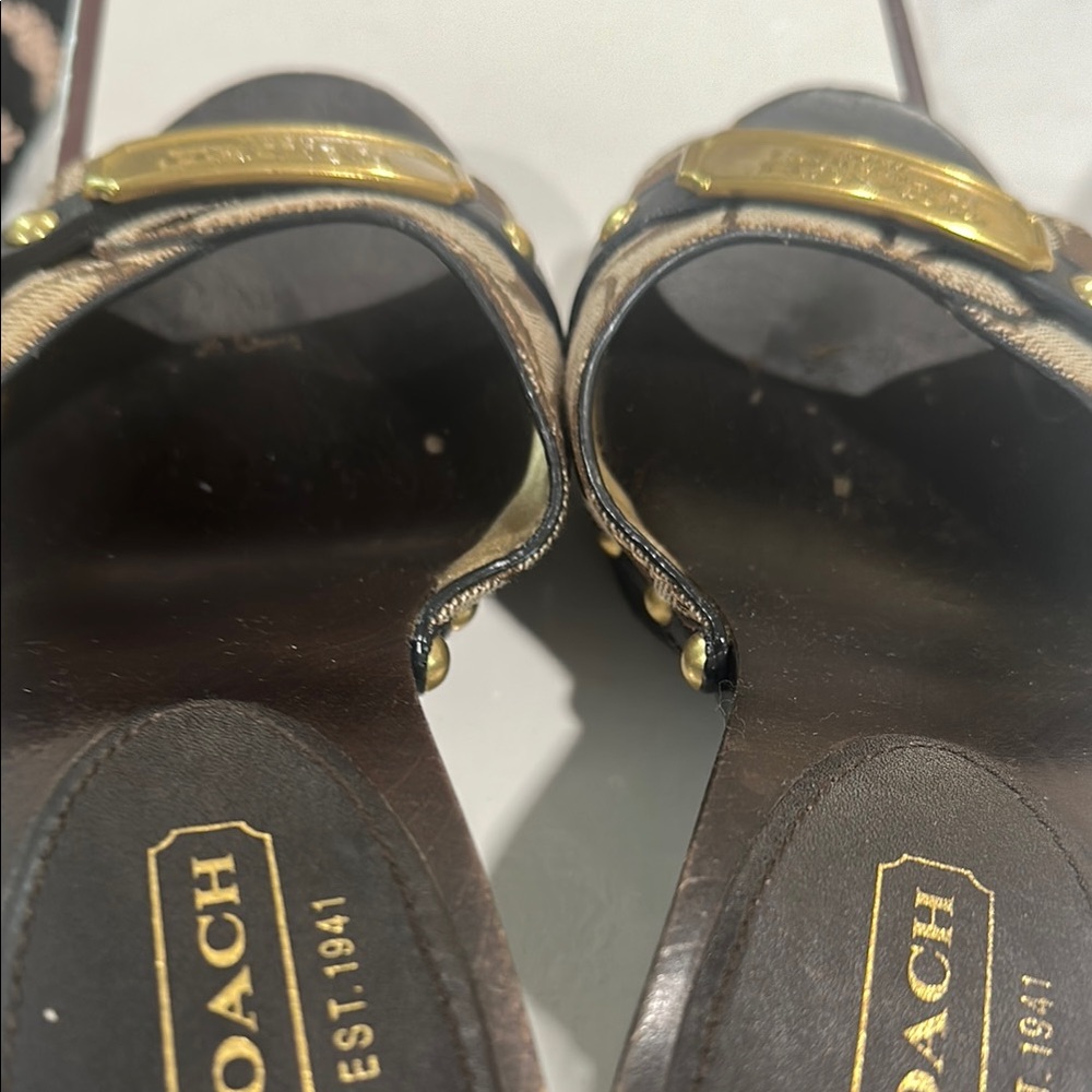 Coach Women's Black and Tan Mules with Gold Accents - Picture 7 of 7